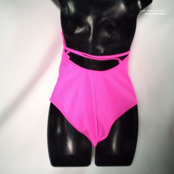 Hot Pink 1 Pc. Swimsuit Lace-up Back Sweetheart Front High Thighs Jr. Various - Picture 2 of 5